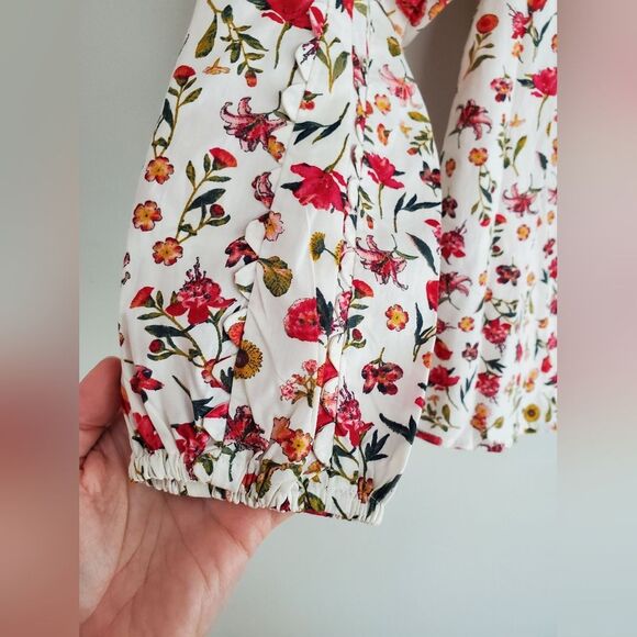 J.Crew NWT Scalloped tie-neck top elastic sleeve in print vint.floral size Small - Picture 8 of 10